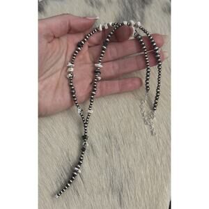 Native American Sterling Silver White Buffalo Navajo Pearl Lariat Necklace 17-19